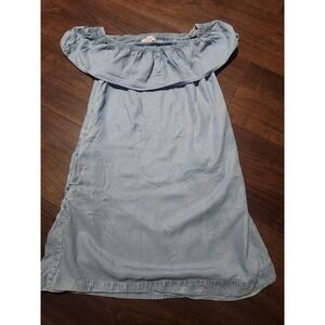 LOFT Dress Womens Small Blue Chambray Off Shoulder Ruffle Short Sundress